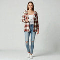 Checkered Shirt for Women with Hood and Button Placket