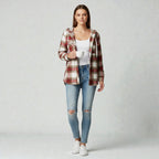 Checkered Shirt for Women with Hood and Button Placket
