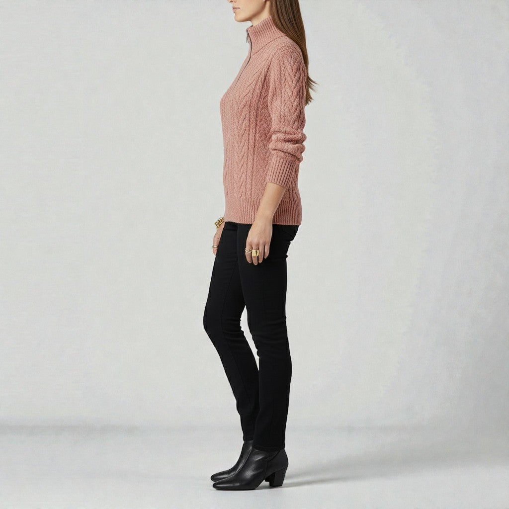 Sweater with Zipper and Textured Pattern